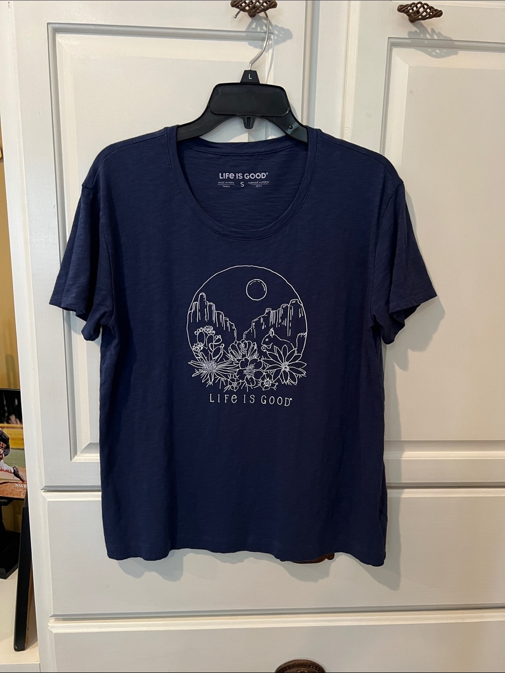 Life Is Good Navy Short Sleeve Tee with White Canyon Floral Graphic